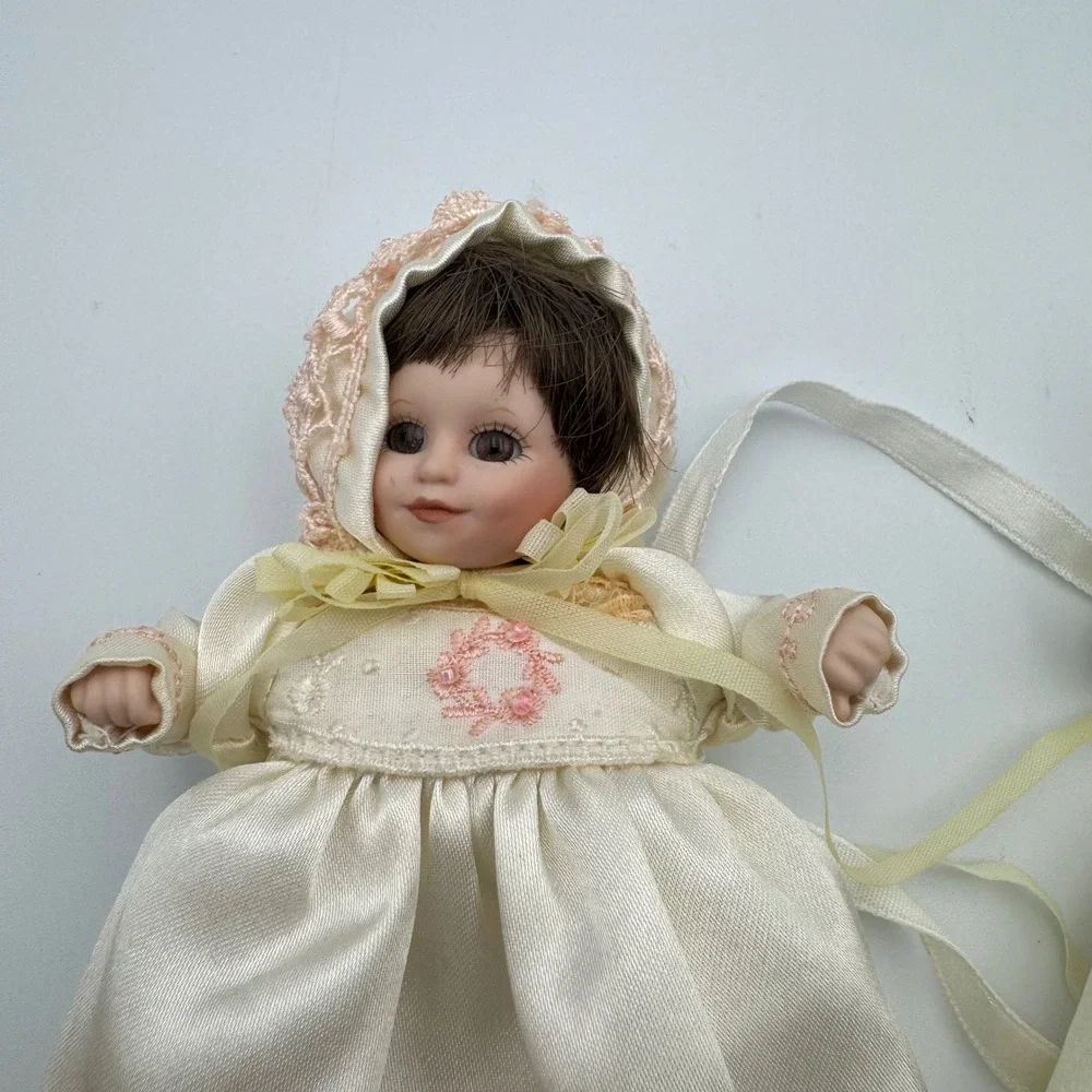 Vintage Porcelain Dolls Set of 2 Christening‎ Gown Lace Ribbon Heirloom Keepsake